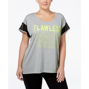 Material Girl Womens Active Plus Size Mesh Graphic T-Shirt Size 3X